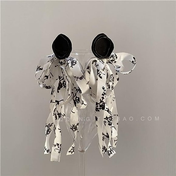 Black Rose Bow Fashion Earrings - Picture 4 of 6